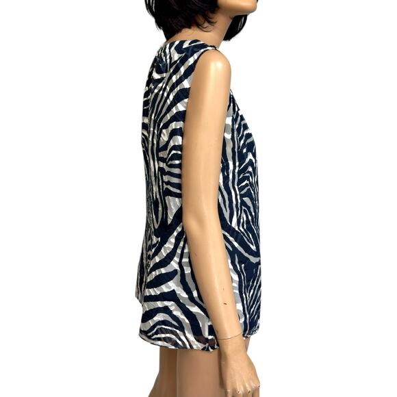 Sheer Chiffon Silk Animal Print Top 10 Sleeveless Office Neutral Mob Wife JNY - Picture 3 of 14